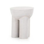 Side profile of Sante End Table showing smooth white cast aluminum leg and tabletop curves