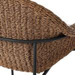 Detail of woven back panel curving around black iron frame support