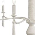 Close-up of twine wrapped pendant drop and candle bulb on white arm of Donnybrook Chandelier