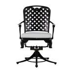 Straight front view showing symmetrical armrests and detailed base of swivel rocker