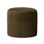 Camino Ottoman viewed from a different side angle emphasizing stitching and smooth leather texture