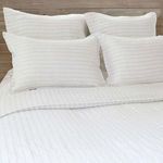 Top view of Blake White/Ocean Duvet with visible soft linen texture and narrow stripe pattern