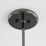 Close-up view of ceiling mount with polished black nickel finish and supporting rod attachment