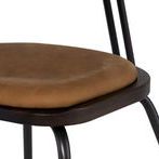 Close-up of Dayton Dining Chair showing umber tan leather seat cushion texture and wood seat frame