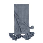 Kerith 50x70 inch blue 100% cotton throw blanket with oversized tassels and classic knit design folded