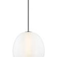 Pendant light hanging straight with illumination highlighting the etched glass texture