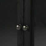 All six doors open on Spencer Curio Cabinet revealing empty shelves and black wood backing