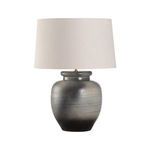 Side view of Shadow Glaze Table Lamp showing slightly wider base curvature and linen shade profile
