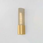 Somersville Wall Sconce turned on with warm glow visible through etched bronze glass in side profile