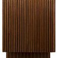 End view of sideboard showing vertical walnut slats and textured base detail