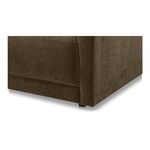 Detail of low black legs and fabric seam at bottom corner of Bryn sectional’s arm