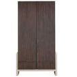 Shasta Wardrobe with sleek reeded walnut doors and fawn lacquer base, tall with vertical door handles