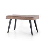 Viva Desk Sundried Ash with a rectangular wood top and two side drawers, supported by angled black metal legs