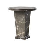 Eslo End Table in grey Italian marble, Roman column-inspired tapered base with round top and white veining