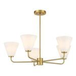 Angle view of Blair chandelier with upward-facing shades highlighting adjustable height rod
