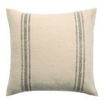 Reverse side of pillow showing similar cream and gray striped pattern with slight fabric wrinkle