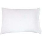 Single white cotton percale pillowcase flat with ruffled edging visible along one long side.