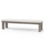 Laguna Dining Bench angled view showing length and rectangular robust legs in driftwood finish