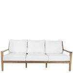 Front view of Savannah Teak Sofa showcasing straight lines and white cushions