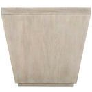 Back view of Landers end table showing consistent Cerused Greige wood grain pattern and inverted trapezoid shape