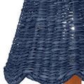 Close-up showing detailed indigo wicker weave and scalloped bottom edge of chandelier shade