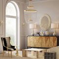 Bower Side Table placed in light living room corner next to beige sofa and elegant armchair