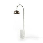 Floor lamp isolated on white background with arched bronze metal arm overhead and clear cord