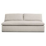 Beige Miles outdoor sofa with aluminum frame and fade-resistant Olefin fabric, featuring plush cushions and thick seat pad...