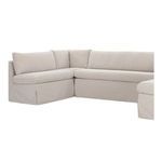 Closer corner perspective illustrating seat cushions and inverted pleat detail