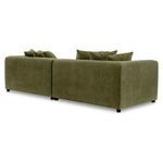 Back view displaying the smooth olive chenille upholstery and block-shaped sofa frame.