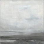 Minimalist painting featuring subtle gradations of gray tones with light and shadow creating a serene, misty landscape