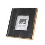 Square black Natalia Picture Frame with gold edges and a small centered photo opening