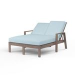 Laguna Double Chaise Lounge with aluminum frame in driftwood finish and light blue cushions