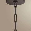 Close-up of dark metal mounting plate and chain link at ceiling attachment of Keats Pendant