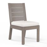Laguna Armless Dining Chair in driftwood aluminum frame with wide slats and white cushion