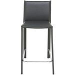 Front view of Bridget Counter Stool focusing on square leather seat and back with visible stitching