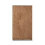 Bottom corner leg of cabinet showing square oak legs and base trim with visible wood grain