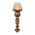 Off view showing clear details of ribbed amber glass and round amber glass element at bottom