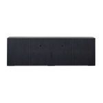 back view of sideboard showing plain black rear panels with cable holes in two compartments