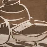 Close detail of right vessel and shallow bowl with textured brush strokes on canvas
