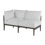 Santa Barbara loveseat angled without any cushions, exposing metal frame and slat base