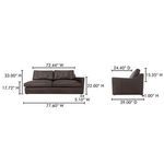 Dimension diagram illustrating sofa width, height, depth, and cushion heights in inches