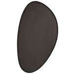 Back of boomerang mirror showing dark brown protective panel with mounting clips