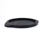 Primary view of black wood round tray with handles on white background
