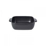 Square seed grey fine stoneware baker with handles and a smooth matte finish