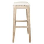 Harper Barstool top angled view showing bisque French linen seat with subtle nailhead accents