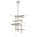Cass Chandelier with modern grid of intersecting vertical and horizontal chrome arms and frosted acrylic LED diffusers