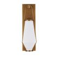Front view of sconce with even lighting showing detail of metal frame and frosted glass silhouette
