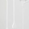 Close-up of two elongated textured steel drops hanging from chandelier arms