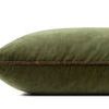 Close-up profile showcasing brown piped edging and plush velvet texture of pillow